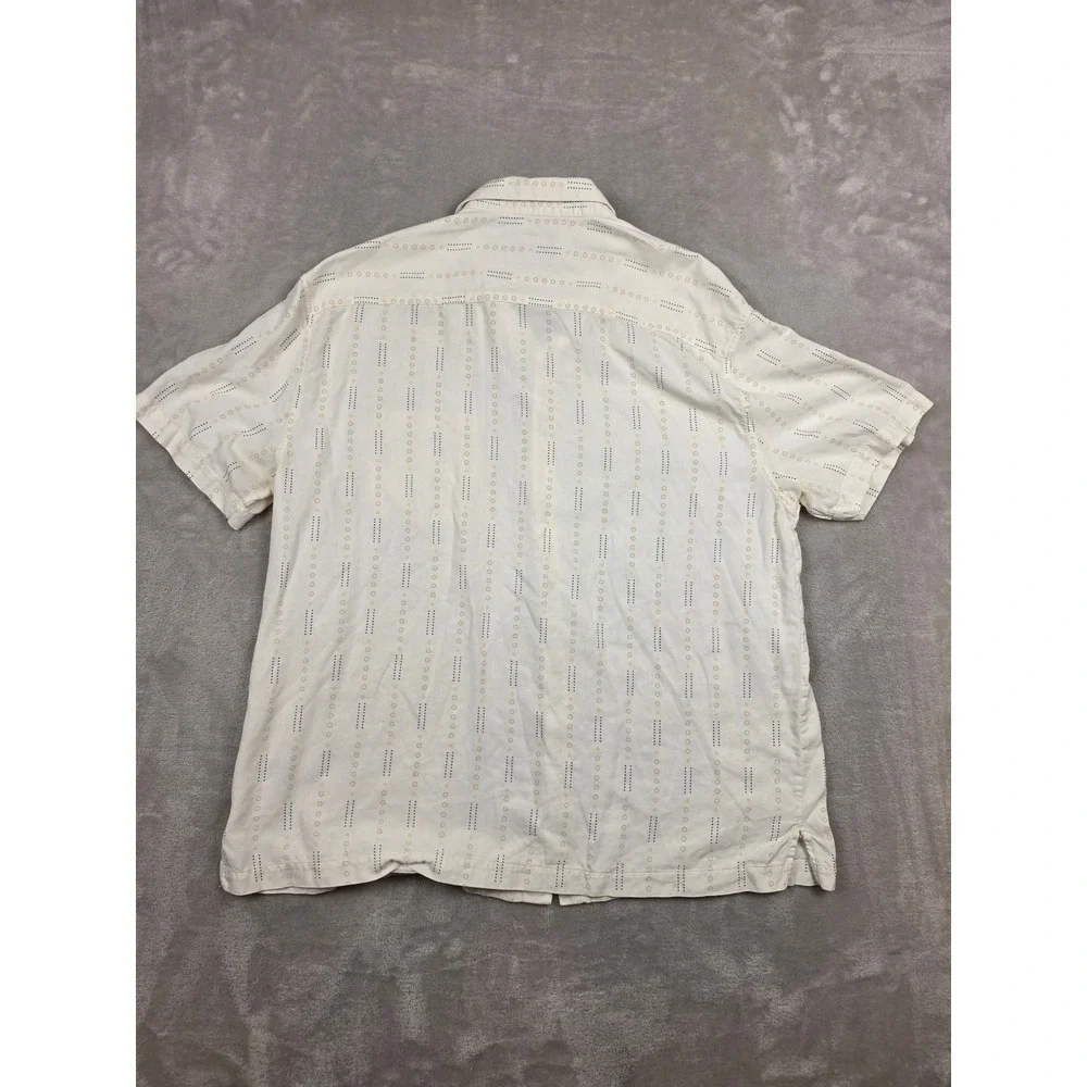Nat Nast Button Up Shirt Mens Large Cream Silk Cotton Geometric Short Sleeve